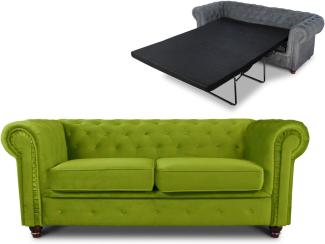 Schlafsofa Chesterfield Asti Bis 2-Sitzer, Sofa mit Schlaffunktion, Couch 2-er, Couchgarnitur, Sofagarnitur, Holzfüße - Glamour Design, Velours (Hellgrün (Velvet 75))