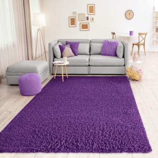 VIMODA Teppich Prime Shaggy Hochflor Langflor Einfarbig Modern Lila für Wohnzimmer, Schlafzimmer, kinderzimmer, Maße:Ø 120 cm Rund