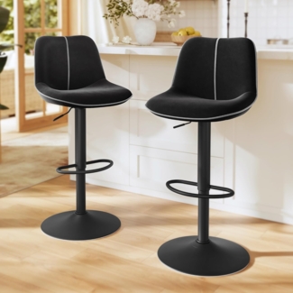 VASAGLE Barhocker 2er Set, Barstühle höhenverstellbar, drehbare Küchenhocker, mit ergonomischer Rückenlehne, Samt, für Kücheninsel, Hausbar, modern