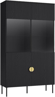 Vente-unique - Vitrinenschrank mit 2 Türen & 4 Ablagefächern - Mit LED-Beleuchtung - Schwarz & Goldfarben - NATANIEL