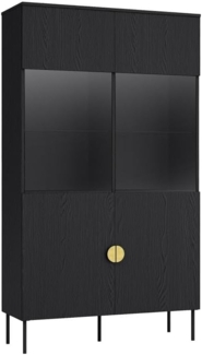 Vente-unique - Vitrinenschrank mit 2 Türen & 4 Ablagefächern - Mit LED-Beleuchtung - Schwarz & Goldfarben - NATANIEL