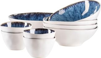 MSER 934013 Serie Frozen, 9-teiliges Bowl Set aus schner Keramik, 1 Salatschssel, 4 Ramen Schalen und 4 Dip Schlchen, organische Formen im Vintage Look, hndisch lasiert, Steinzeug, Blau