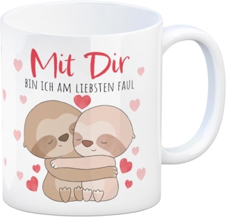 speecheese Tasse Faultier Paar Kaffeebecher mit Spruch Mit dir bin ich am liebsten faul