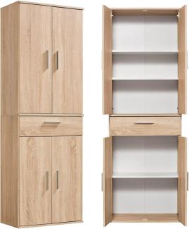 mokebo® Mehrzweckschrank 60cm Breite mit Schubladen & Einlegeböden 'Der Praktische' hoher Schubladenschrank in Sonoma Eiche, großer Schrank & Hochschrank braun| 60 x 180 x 34 (B/H/T in cm)