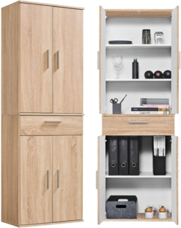mokebo® Mehrzweckschrank 60cm Breite mit Schubladen & Einlegeböden 'Der Praktische' hoher Schubladenschrank in Sonoma Eiche, großer Schrank & Hochschrank braun| 60 x 180 x 34 (B/H/T in cm)