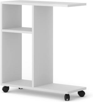 BIM Furniture Couchtisch Organizer TRASCO 1 auf Rollen 60 cm Laptop-Tisch Nachttisch Console Sofatisch Regal (Weiß)