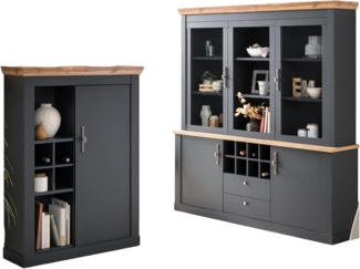 Wohnzimmer Esszimmer Set Ribera in grau und Eiche Wotan Landhaus