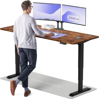 Desktronic Höhenverstellbarer Schreibtisch aus massivem Nussbaumholz (200x80 cm) – Elektrisch höhenverstellbar mit flüsterleisem Dual-Motor & Touchscreen – Hohe Tragfähigkeit – Stehtisch HomePro
