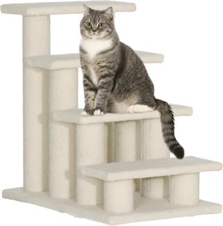 PawHut Kratzbaum Tiertreppe Katzentreppe Hundetreppe 4 Stufen, Cremeweiß, 61 x 41 x 60 cm