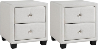Vente-unique - 2‑er Set Nachttische mit 2 Schubladen - Stoff - Elfenbein - PICHONIA