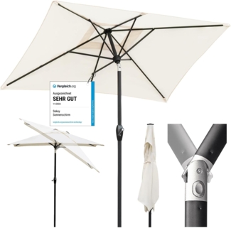 Sekey Sonnenschirm mit Kurbel und UV50+, knickbar, Aluminium creme, 210 × 140 cm