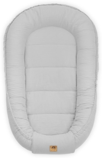 PIMKO Babynest Babynestchen für Baby Kuschelnest Babykokon für Säuglinge und Neugeborene Nestchen 60x90 cm 100% Baumwolle Musselin - Pearl Grau