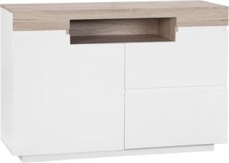 Sideboard weiß / heller Holzfarbton 2 Schubladen Schrank MARLIN