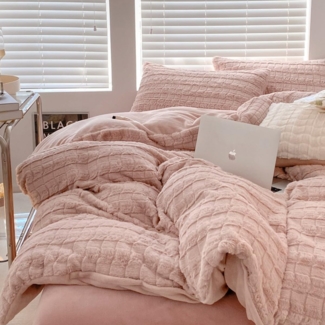 Lanqinglv Plüsch Bettwäsche 135x200 Kunstfell Rosa Flauschig Winterbettwäsche Warme Kuschelig Flanell Fleece Cashmere Touch Biber Bettbezug mit Reißverschluss und 1 Kissenbezug 80x80 cm