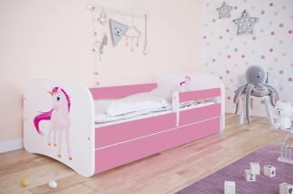 Kocot Kids 'Einhorn' Einzelbett pink/weiß 80x160 cm inkl. Rausfallschutz, Matratze, Schublade und Lattenrost