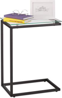 Relaxdays Beistelltisch, U-Form, Glas Tischplatte, Metall, Bauhausstil, Konsolentisch HxBxT: 61 x 30 x 45 cm, schwarz, 1 Stück