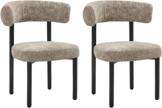 Vente-unique - 2er Set Stühle - Strukturstoff & schwarzes Metall - Beige und Weiss - SELORIN