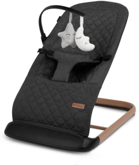 COIL Babywippe – Verstellbare, Ergonomische Baby Wippe ab Geburt bis 9 kg – Tragbare, Schaukelstuhl Baby Babyschaukel mit 3-Punkt-Gurt, Anti-Rutsch-Elementen und abnehmbarem Spielzeug (Schwarz)