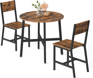 Vasagle Essgruppe, Küchentisch mit 2 Holzstühle, rund, Esstisch-Set