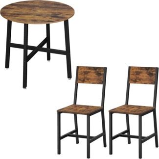 Vasagle Essgruppe, Küchentisch mit 2 Holzstühle, rund, Esstisch-Set