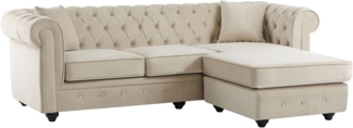 Vente-unique - Chesterfield Ecksofa - wendbar - Samt - Beige - TOLEDO
