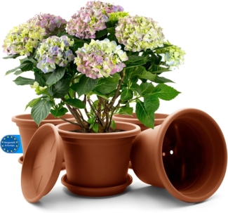 BigDean 4 Stück Blumentopf mit Untersetzer rund ø 20 cm Terracotta – wetterfester Pflanzkübel Made in Europe