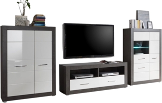 Wohnwand Briard in weiß Hochglanz und grau Stone 370 cm