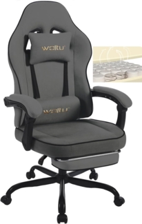 WOLTU Gaming Stuhl mit Taschenfederkissen, Gaming Sessel 150 kg Belastbarkeit, ergonomischer Drehstuhl, Gamer Stuhl mit Kopfkissen, Lendenkissen, Fußstütze, Tech-Stoff, Grau, GS10gr