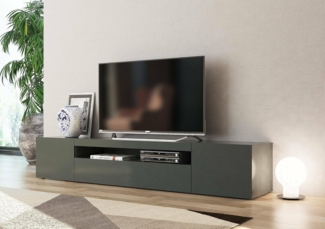 Dmora - TV-Schrank Jesse, niedriges Wohnzimmer-Sideboard mit 3 Türen, Fernsehständer-Basis, 100 % Made in Italy, 200 x 40 x 37 cm, glänzendes Anthrazit,