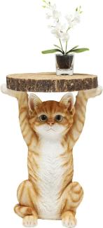 Kare Design Beistelltisch Animal Ms Cat, Ø33cm, kleiner, runder Katzen Couchtisch, Holzoptik, Tierfigur als ausgefallener Wohnzimmertisch (H/B/T) 52 x 35 x 33 cm