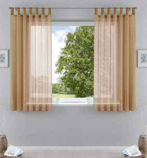 2er-Pack Gardinen Transparent Vorhang Set Wohnzimmer Voile Schlaufenschal mit Bleibandabschluß HxB 175x140 cm Sand, 61000CN