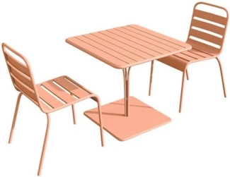 Vente-unique - Garten-Essgruppe: Tisch L. 80 cm + 2 stapelbare Stühle - Metall - Hellorange - MIRMANDE von MYLIA