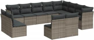 vidaXL 12-tlg. Garten-Sofagarnitur mit Kissen Grau Poly Rattan 3218470