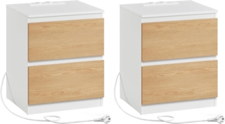 VASAGLE Nachttisch mit Steckdosenleiste, 2er Set, Beistelltisch, 2 Schubladen, 2 AC-Steckdosen, 2 USB-A-Anschlüsse, Wohnzimmer Schlafzimmer, modern, mandelgelb LET821Y02