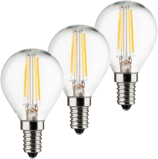 MÜLLER-LICHT 3er-Set Retro-LED Tropfenform Ersetzt 40 W, Glas, E14, 4 W, Silber, 4.5 x 4.5 x 8 cm, 3 Einheiten, Klar