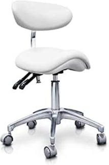 Quirumed Elite hydraulischer Pony-Hocker, weiße Farbe, multidisziplinär, Edelstahl, Kunstleder, ergonomische Rückenlehne, Polyurethan-Polsterung, höhenverstellbar