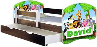 ACMA Kinderbett Jugendbett mit Einer Schublade und Matratze Wenge mit Rausfallschutz Lattenrost II 140x70 160x80 180x80 (01 Zoo name, 140x70 + Bettkasten)