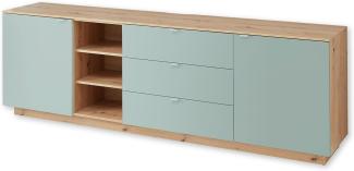 Stella Trading CORE TV-Sideboard in Schilf, Artisan Eiche Optik-Moderner Fernsehschrank mit Schubladen und viel Stauraum, Holzwerkstoff, 240 x 77 x 44 cm (B/H/T)