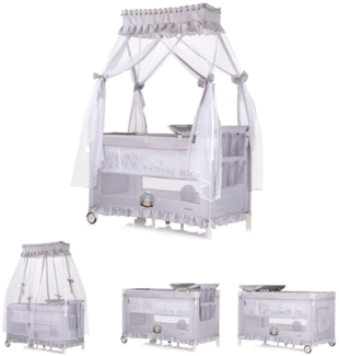 Chipolino Reisebett Palace, Baldachin Moskitonetz zwei Ebenen Wickelauflage hellgrau