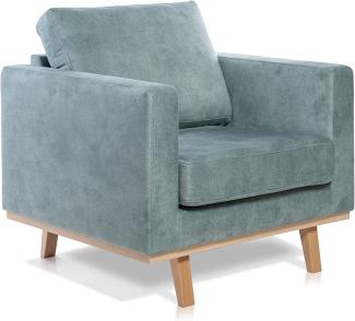 Möbel-Eins CORIN Sessel mit Echtholz-Untergestell, Bezug in Velour-Optik Mint