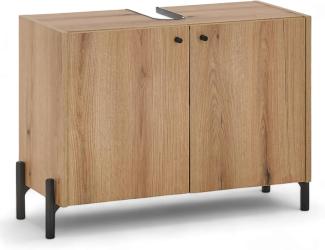 OAKLAND Badezimmer Waschbeckenunterschrank in Eiche Evoke Coast Optik FSC-zertifiziert - Bad Unterschrank Badezimmerschrank mit viel Stauraum - 80 x 60 x 36 cm (B/H/T)