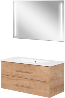 FACKELMANN B.PERFEKT Waschtisch Set mit Spiegel 103 cm breit, Braun hell, Waschbecken Keramik Weiß