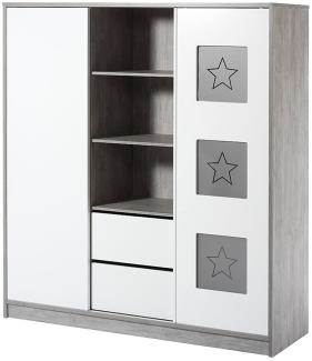 Schardt 'Eco Star' 2-trg. Kleiderschrank, driftwood/weiß, mit 2 Kleiderstangen, 2 Schubladen und 7 Ablagefächern