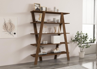 Hanah Home Scandinavian Walnut Bookshelf, 120 x 150 x 25 cm | 100% Melamine Coated Particle Board, 18 mm Thick | Stylish Storage with Numerous Shelves