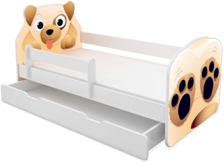 ACMA Tiere VII Kinderbett Jugendbett Matratze Rausfallschutz Lattenrost 140x70 160x80 180x80 (04 Hündchen, 160x80 cm + Bettkasten)