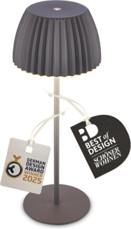 BRILONER - Riffle LED Tischlampe kabellos IP44 mit Lichtkante, 14,5x36,5 cm, Touchdimmer, Akku tauschbar, Nachttischlampe, Leselampe, LED Lampe, Akku Lampe, German Design Award Winner, Anthrazit