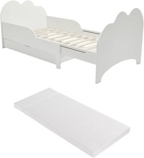 Vente-unique - Bett mitwachsend mit Schublade + Matratze - 90 x 140/170/200 cm - Kiefer & MDF - Weiß - TEONIA