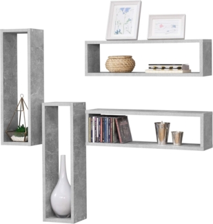 en.casa 'Fagernes' Schweberegal, 4er Set, Spanplatte betonoptik, 59 x 15 x 17 cm