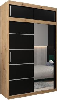 Kryspol Schwebetürenschrank Verona 2-150 cm mit Spiegel Kleiderschrank mit Kleiderstange und Einlegeboden Schlafzimmer-Wohnzimmerschrank Schiebetüren (Artisan Eiche + Schwarz mit Erweiterung)