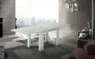 Dmora Esstisch mit Buchöffnung, Made in Italy, Küchenzusatzkonsole, Ausziehbarer Tisch, 90x90h75 cm, Lärchenfarbe glänzend weiß